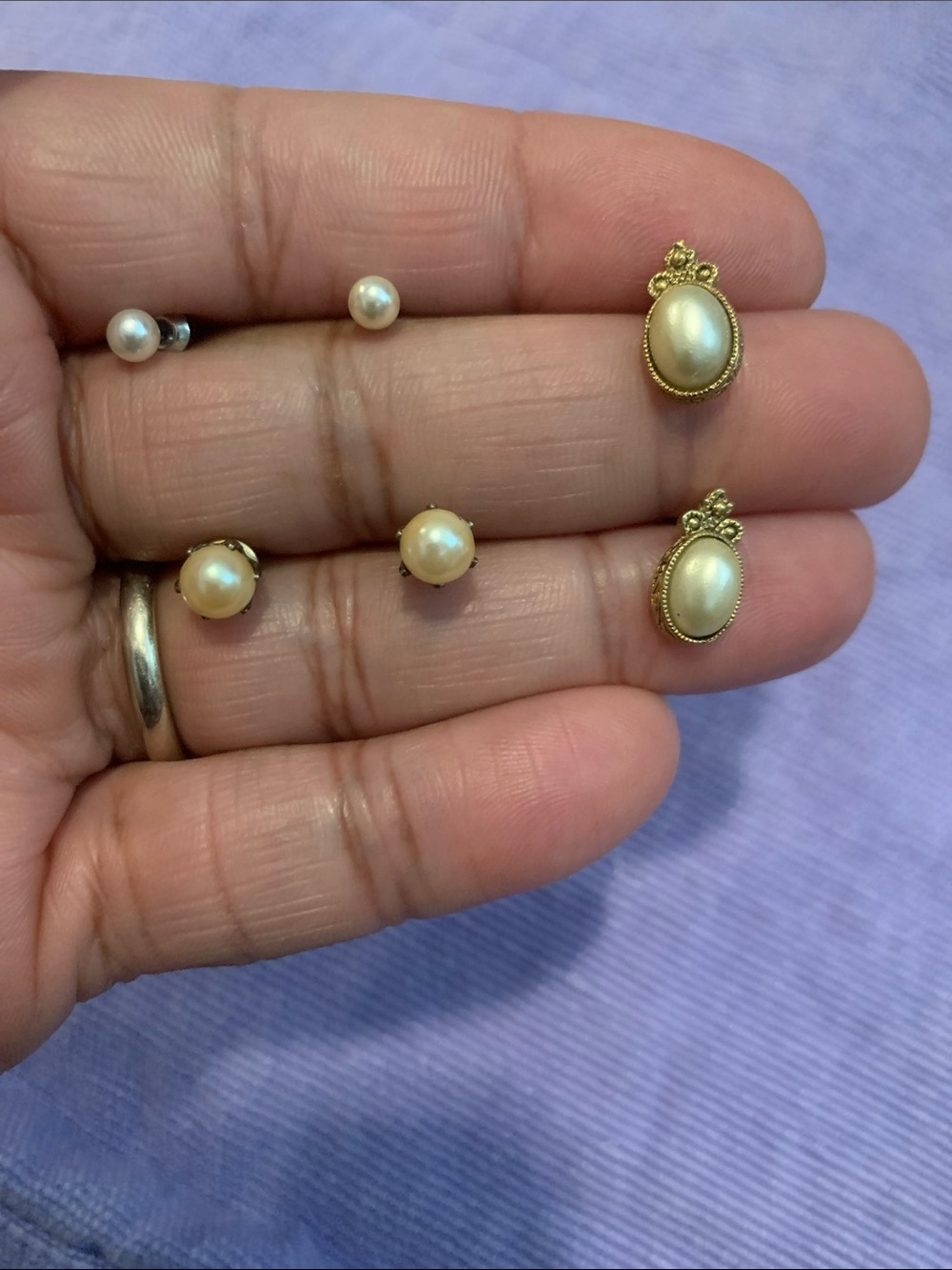Vintage Pearl Stud and Oval Drop Earring Set